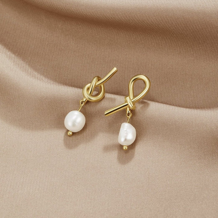 Knotted Gold & Freshwater Pearl Earrings