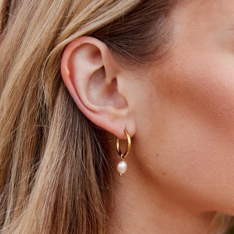 Pink Freshwater Pearl Bella Hoop Earrings