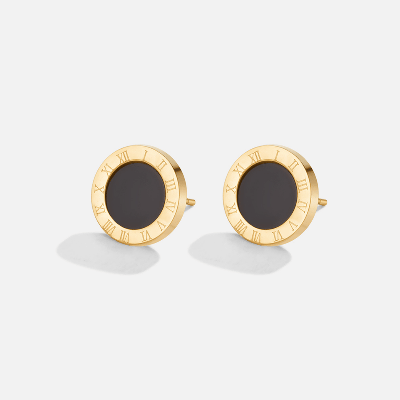 Azalea Black Button Stud Earrings