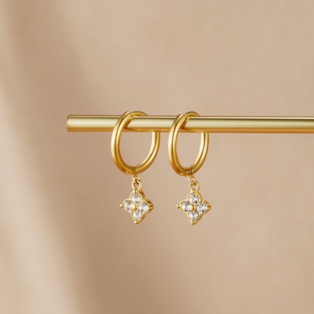 Crystal Four Leaf Clover Drop Earrings